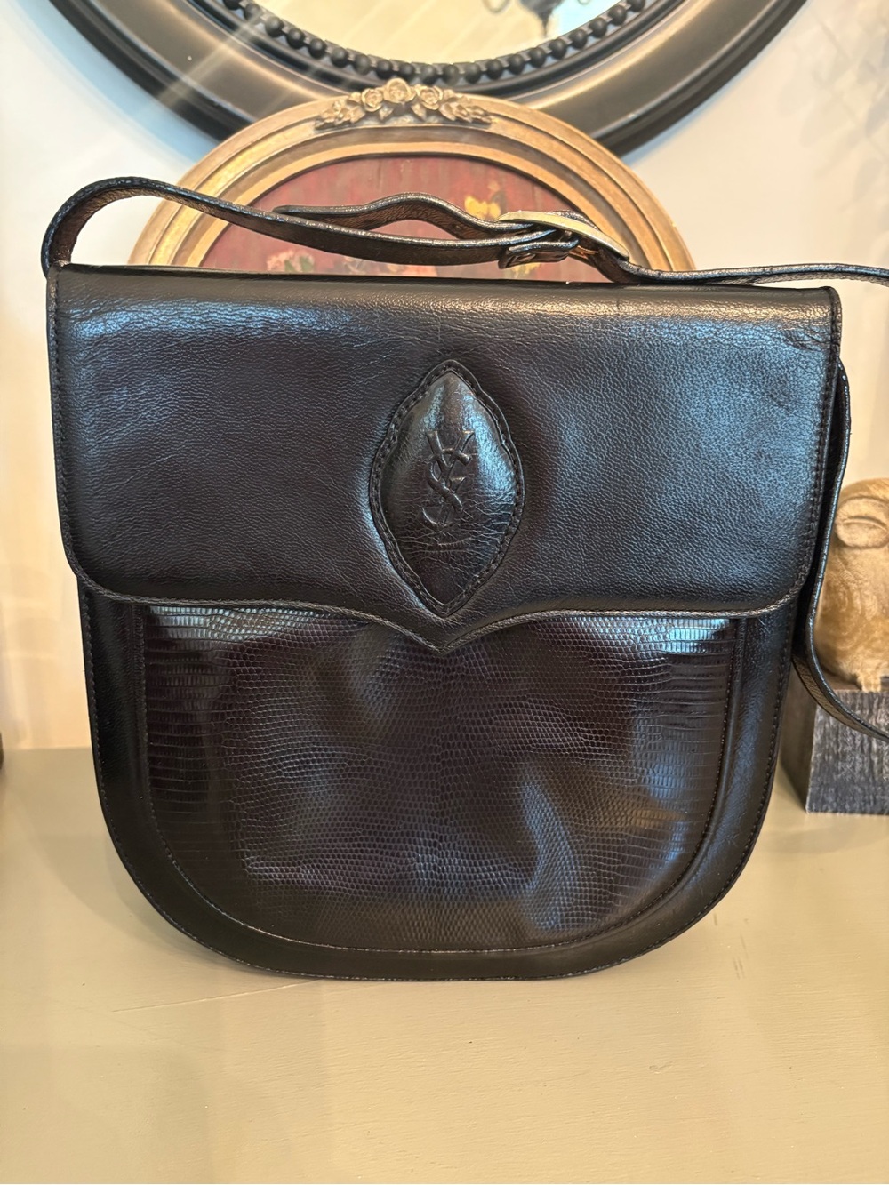 Vintage Yves Saint Laurent Black Leather Shoulder Bag